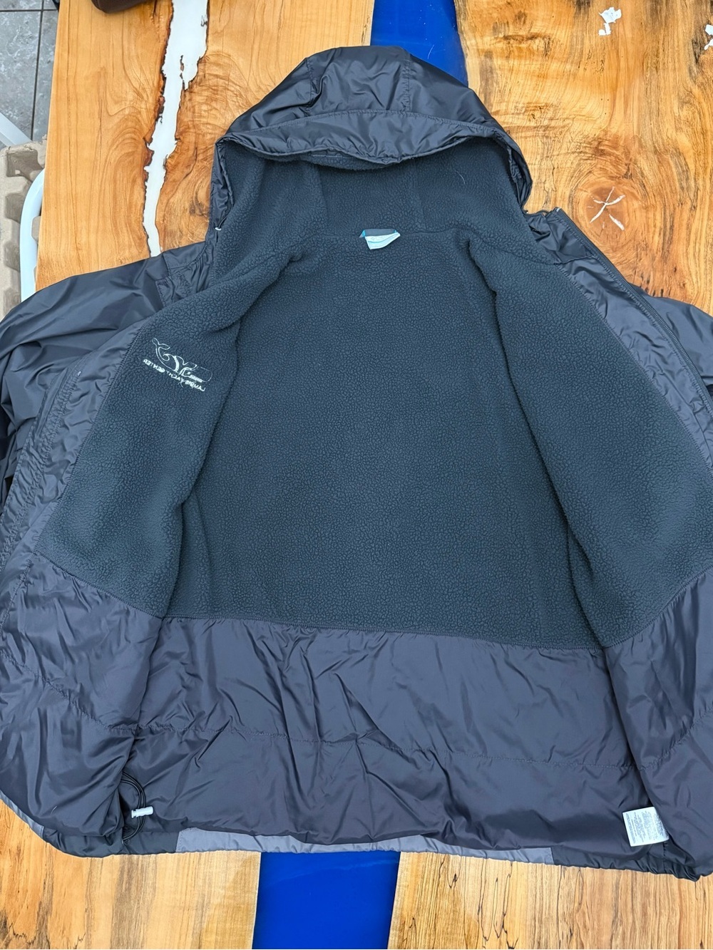 Columbia XL Hooded Fleece Lined Jacket Gray Black Full Zip Windbreaker Coat - Picture 9 of 13